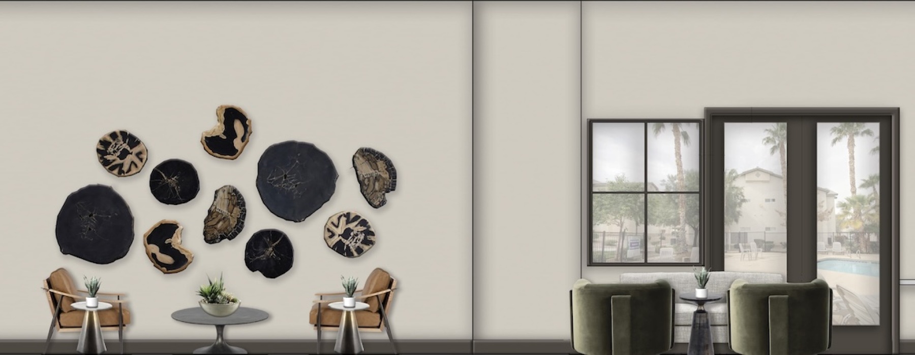 rendering of lounges and amenity space interiors