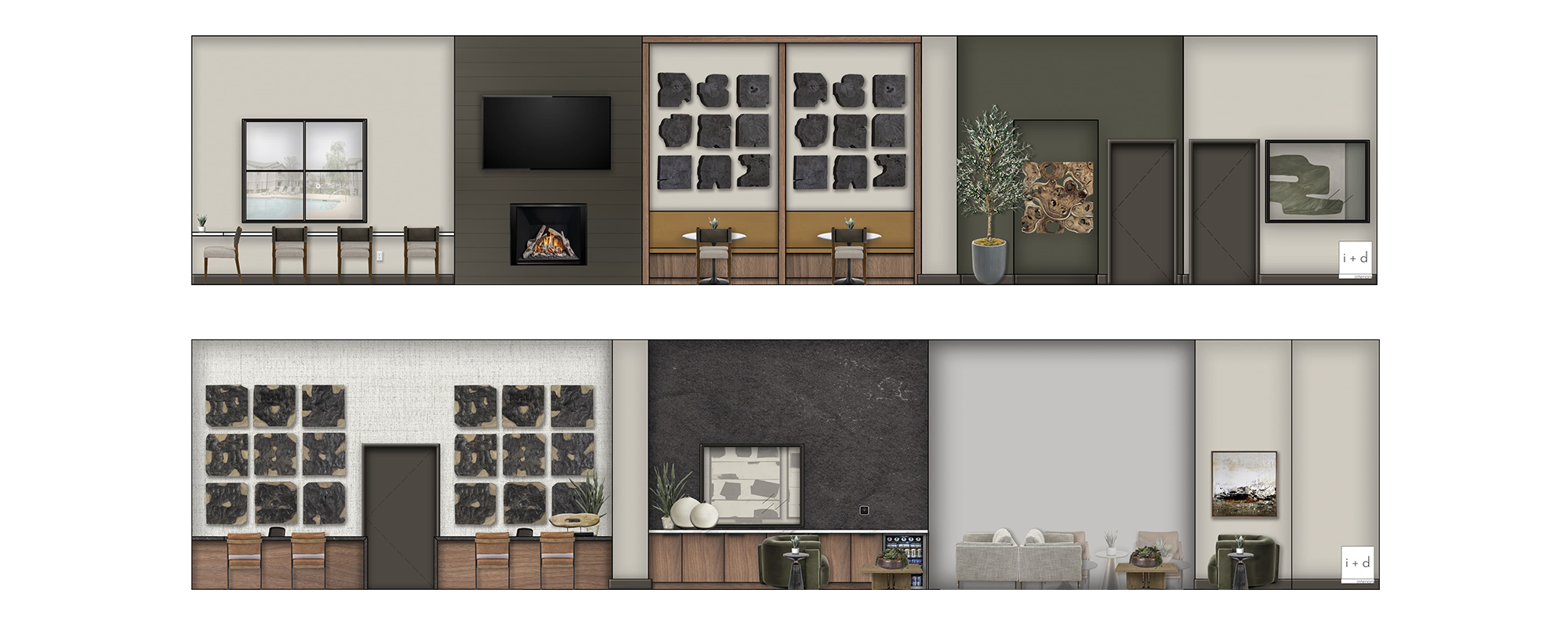 rendering of lounges and amenity space interiors rendering of lounges and amenity space interiors