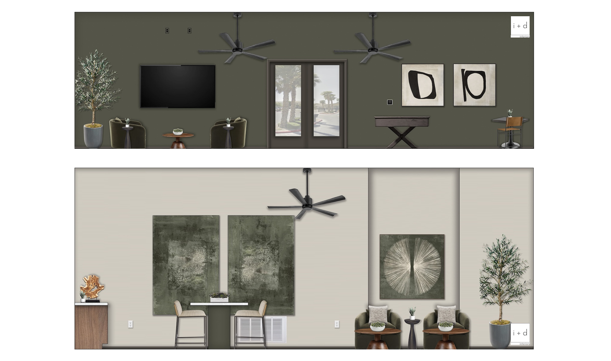 rendering of lounges and amenity space interiors rendering of lounges and amenity space interiors